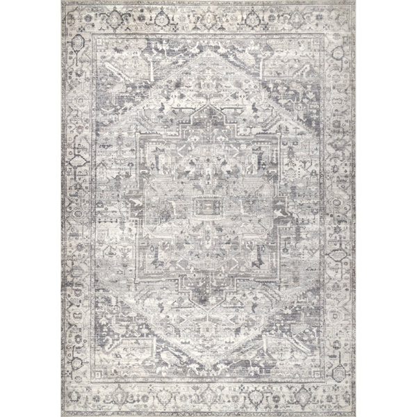 Bungalow Rose Leyhill Oriental Machine Washable Area Rug in Gray